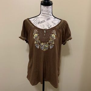 Lena Petites Brown Boho Floral Top Blouse Size Petite Large